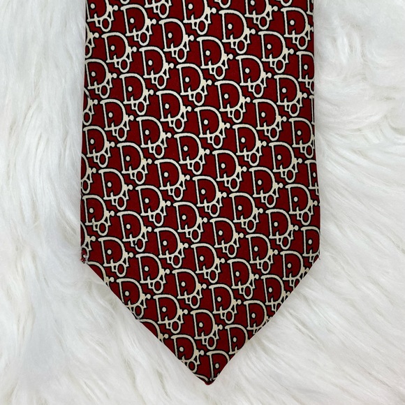 Dior necktie red trotter monogram logo 100% silk - Picture 3 of 8